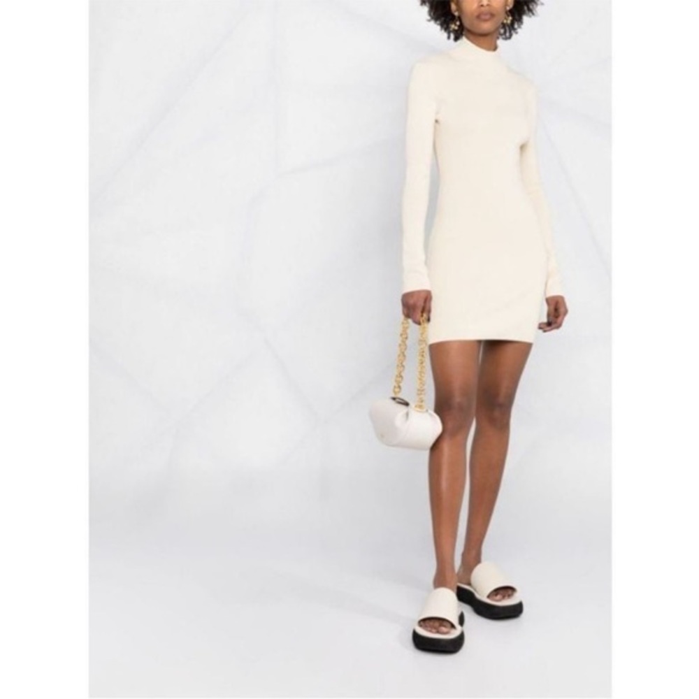 Nanushka NWT Sz XS Mollie Crème Open Back Mock Neck Long-Sleeve Dress
